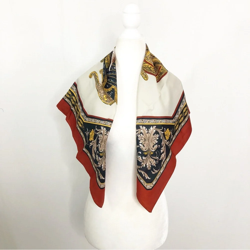 Patricia Paris Ancient Roman Neck Silky Scarf Shawl, Rust Orange and Cream